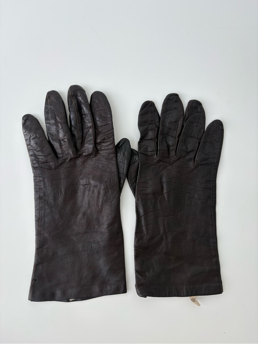 Vintage Handmade Leather Gloves in Dark Brown